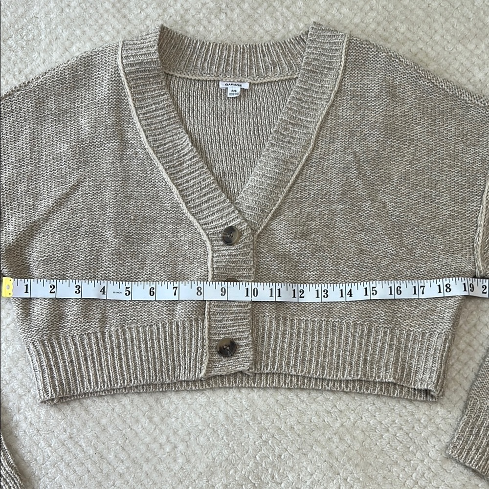 Garage Tan Cropped Cardigan Sweater V-Neck - Picture 4 of 6